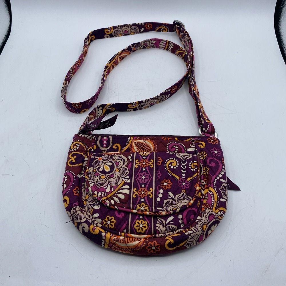 Vera Bradley Saddle Up Crossbody Bag Purple Paisley Floral Quilted Cotton